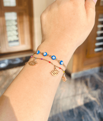 Double layer evil eye bracelet